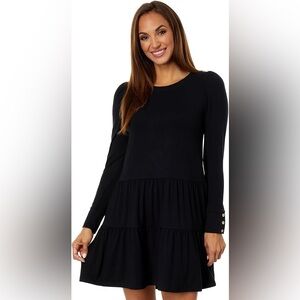 NWT Lilly Pulitzer Arlette Tiered Ruffle Black Long Sleeve Dress Medium
